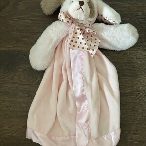 Bearington Baby Pink Plush Puppy Dog Lovie Security Blanket Satin Lovey